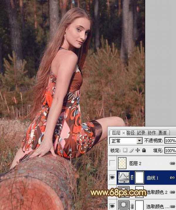 Photoshop将树林美女图片调成淡淡的橙色调