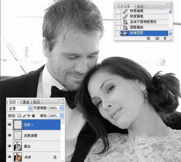 PhotoShop将婚礼照片修饰成经典黑白人像的润饰详细教程