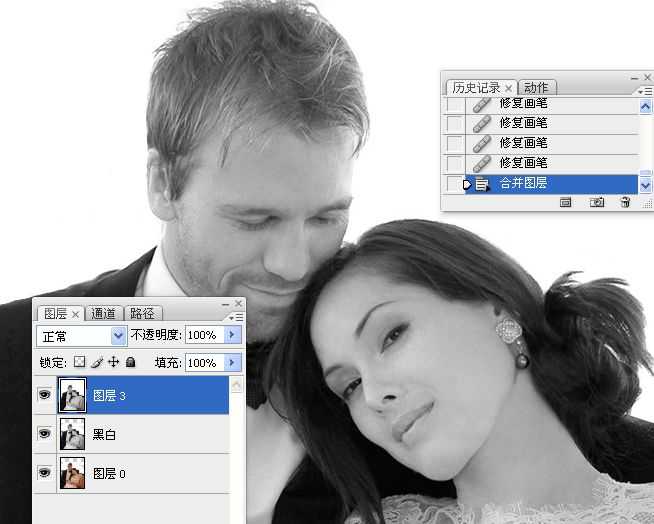 PhotoShop将婚礼照片修饰成经典黑白人像的润饰详细教程