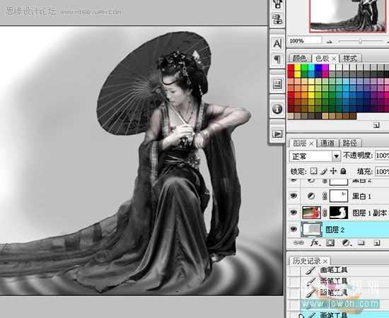 Photoshop CS3将古装MM打造成水墨画风格效果