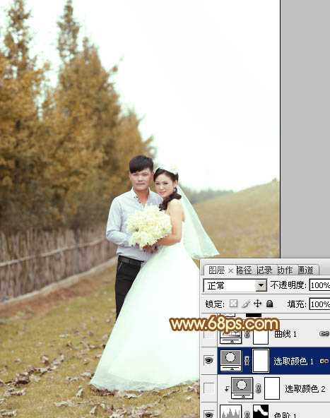 Photoshop为泛白的顺林婚片增加柔美的霞光效果教程