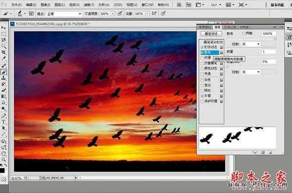 photoshop巧用笔刷给天空添加飞鸟剪影