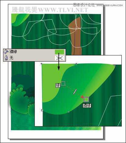 CorelDRAW绘制绿色卡通森林一角场景画面