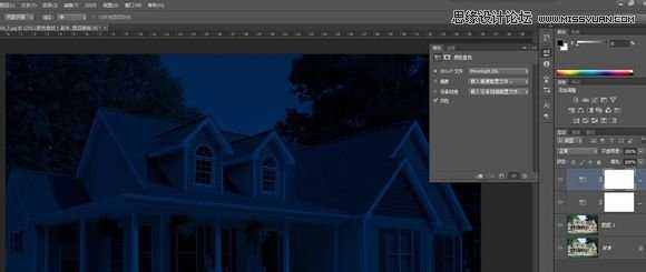 Photoshop把白天的别墅照片调成逼真的夜景效果