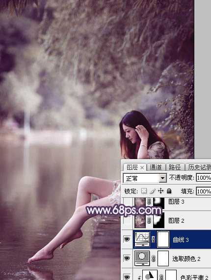 Photoshop打造柔美的中性冷色湖景美女图片教程