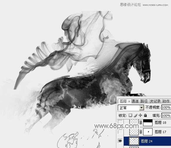 Photoshop将骏马图制作中国风特效水墨效果