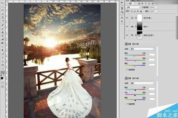 Photoshop给婚纱外景照片调出唯美大气的夕阳景色效果