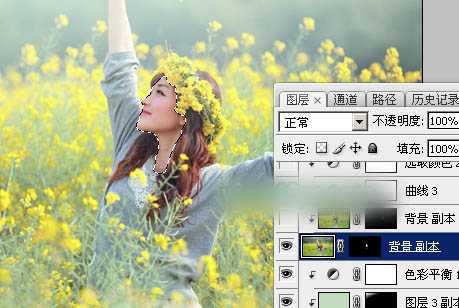 Photoshop调出甜美的淡绿色油菜花人物图片教程