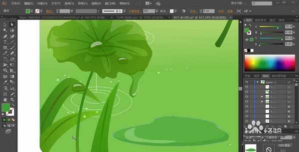 ai怎么绘制荷塘下雨的背景矢量图?